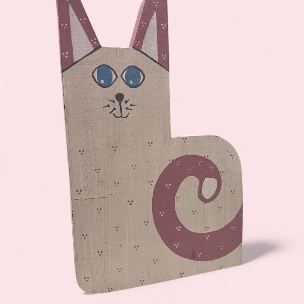 Vintage Hand-Painted Wooden Cat Folk Art